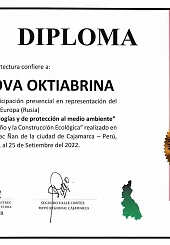 Диплом за участие в выставке "La Feria del Diseño y Construcción Ecológica" в городе Кахамарка, Перу с 21 по 25 сентября 2022 года_Devletova
